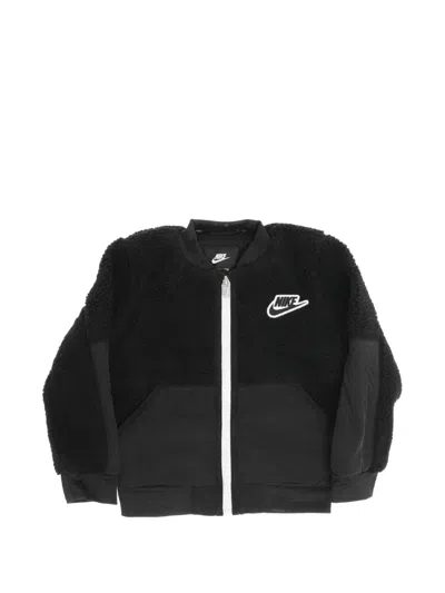 Nike Kids' Sherpa Logo-patch Jacket In Black