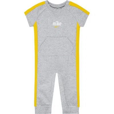 Nike Babies'  Short Sleeve French Terry Romper In Light Smoke/grey Heather