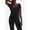 Nike Short Sleeve Rib Sweater Bodysuit In Black/black/black