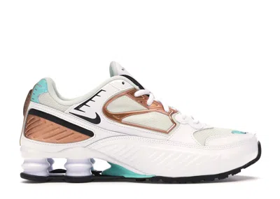 Pre-owned Nike Shox Enigma Aura Green Rose Gold (women's) Sneakers In White/black/spruce Aura