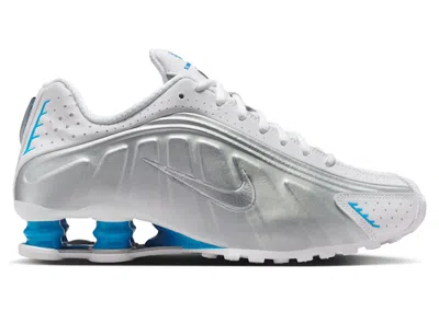 Pre-owned Nike Shox R4 Silver (women's) Sneakers In White/blue Hero/metallic Silver