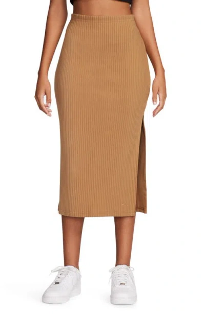 Nike Women's  Sportswear Chill Rib Slim Midi Skirt In Brown