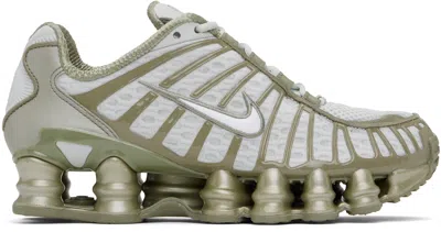 NIKE SILVER & KHAKI SHOX TL SNEAKERS