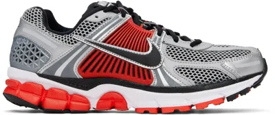 NIKE SILVER & RED ZOOM VOMERO 5 SNEAKERS