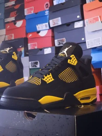 Pre-owned Nike Size 7 (gs)  Air Jordan 4 Retro Thunder Black Yellow 408452-017 In Black And Yellow