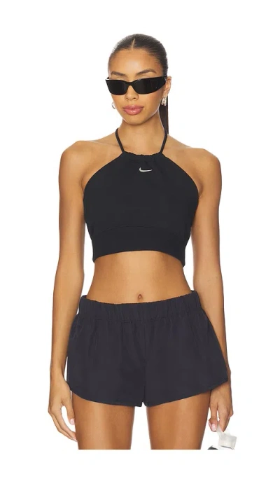 Nike Slim Cropped French Terry Halter Top In Black