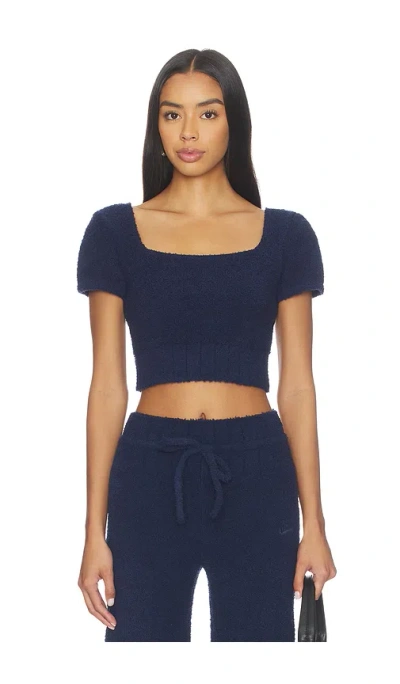 Nike Slim Short Sleeve Crop Knit Top In Blue