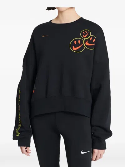 Nike Smiley Fleece Sweatshirt In Black