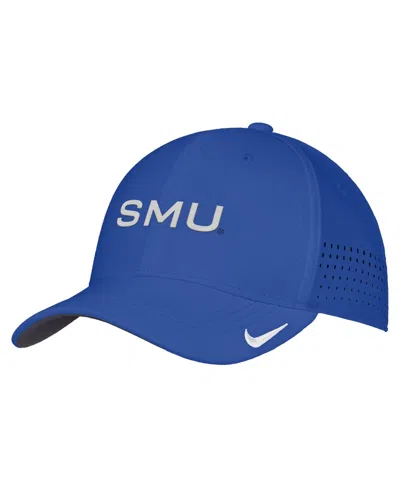 Nike Smu Mustangs 2026 On-field Aerobill Swooshflex Stretch Fit Curved Bill Baseball Cap In Blue