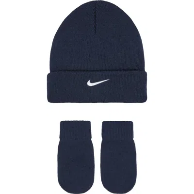 Nike Babies'  Snow Runner Beanie & Mittens Set In Blue