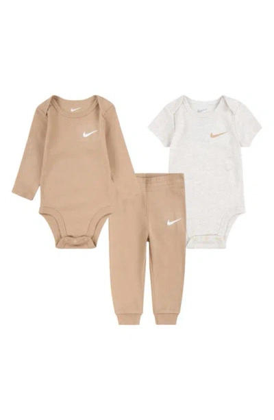 Nike Babies' Solid 3-piece Bodysuits & Joggers Set In Hemp
