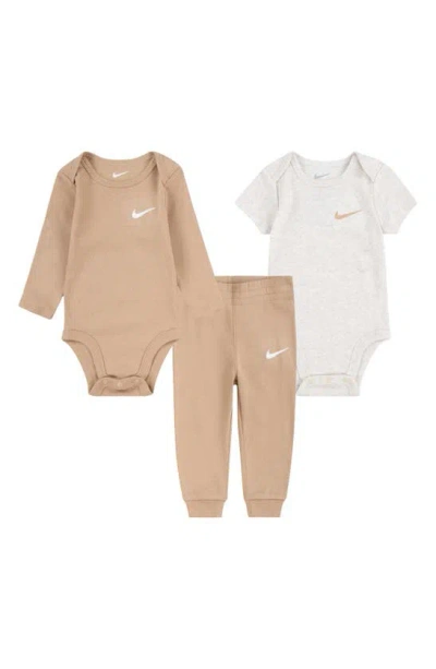 Nike Babies'  Solid 3-piece Bodysuits & Joggers Set In Hemp