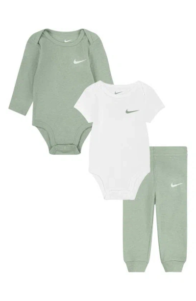 Nike Babies' Solid 3-piece Bodysuits & Joggers Set In Mica Green Heather