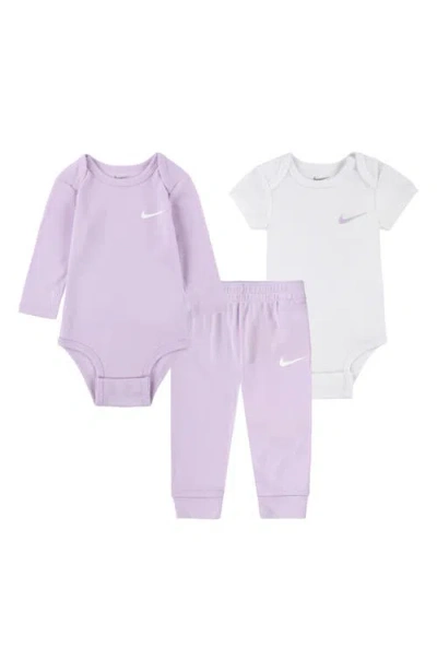 Nike Babies'  Solid 3-piece Bodysuits & Joggers Set In Purple