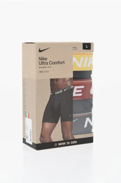 Nike Solid Color 3 Pairs Boxers Set With Logoed Band In Gray