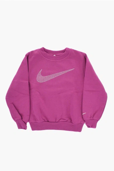 Nike Solid Color Crew-neck Sweatshirt With Contrasting Logo In Pink