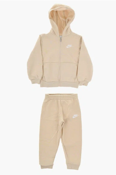 Nike Solid Color Fleeced-cotton Joggers And Hoodie Set In Brown