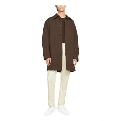 Nike Solid Color Minimalistic Stand Collar Mid-length Trench Coat Jacket Velvet Brown
