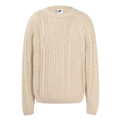 Nike Solid Color Round Neck  Knit Long Sleeves Wool Sweater Men's  Yellow In Nude
