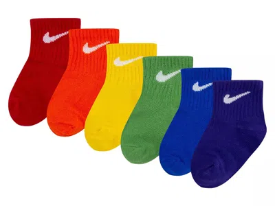 Nike Solid Kids' Quarter Ankle Socks 6 Pack In Multicolor