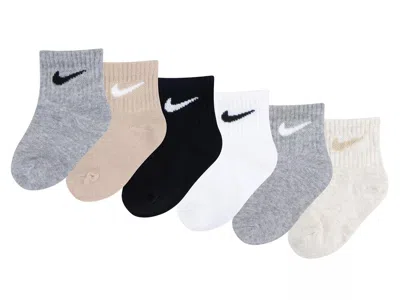 Nike Solid Kids' Quarter Ankle Socks 6 Pack In Neutral Multicolor