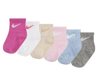 Nike Solid Kids' Quarter Ankle Socks 6 Pack In Pink/blue/multicolor