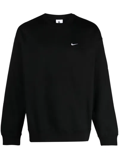 Nike Solo Swoosh Oversized Logo-embroidered Cotton-blend Jersey Sweatshirt In Black