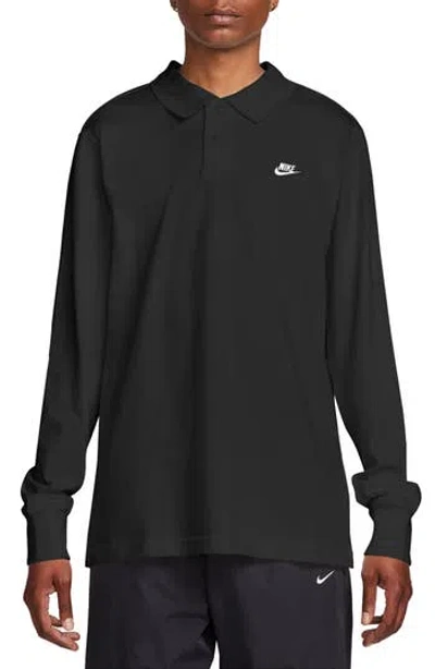 Nike Solo Swoosh Long Sleeve Polo In Black/white