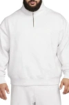 Nike Solo Swoosh Oversize Quarter Zip Sweatshirt In Birch Heather/white