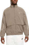 Nike Solo Swoosh Logo-embroidered Nylon-taffeta Track Jacket In Khaki/ White