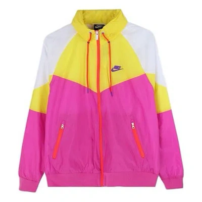Nike Sports Windproof Colorblock Hooded Jacket Yellow Purple Yellowpurple In Pink