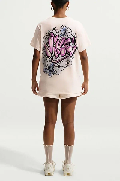 Nike Sportswear Airbrush Graphic Oversized Tee In Ivory, Women's At Urban Outfitters In White