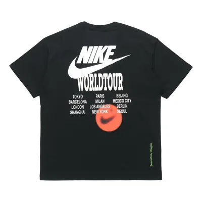 Nike Sportswear Around The World Subject Embroidered Logo Ribbed Round Neck Short Sleeve Black