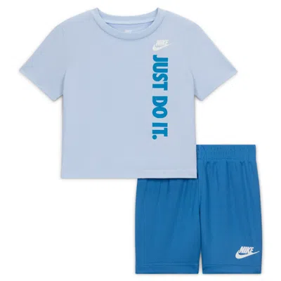Nike Sportswear Baby "just Do It" Graphic T-shirt And Mesh Shorts Set In Blue