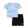 Nike Sportswear Baby On The Move Printed Tee And French Terry Shorts Set In Black