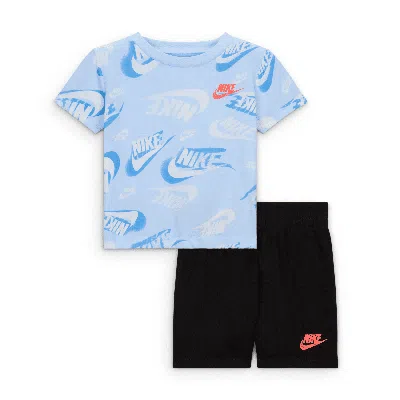 Nike Sportswear Baby On The Move Printed Tee And French Terry Shorts Set In Black