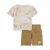 Nike Sportswear Baby On The Move Printed Tee And French Terry Shorts Set In Brown