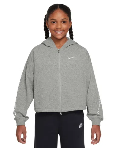Nike Kids' Sportswear Big Girls Dri-fit Fleece Hoodie In Gray