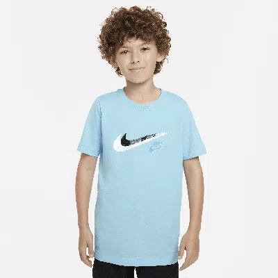 Nike Kids' Sportswear Big Boys Cotton Logo Graphic T-shirt In Blue