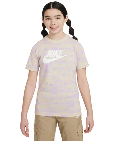 Nike Sportswear Big Kids Cotton Printed Logo Graphic T-shirt In Lt Orewood Brn