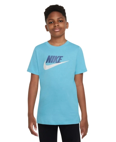 Nike Sportswear Big Kids' Cotton T-shirt In Aquarius Blue,white