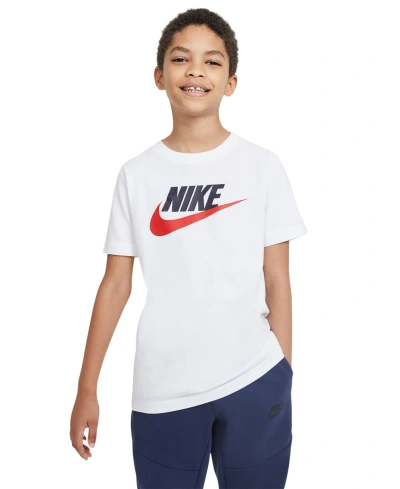Nike Sportswear Big Kids' Cotton T-shirt In White,obsidian,university Red