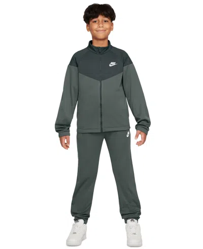 Nike Sportswear Big Kids Dri-fit Tracksuit, 2 Piece Set In Camo Green,black Spruce,white