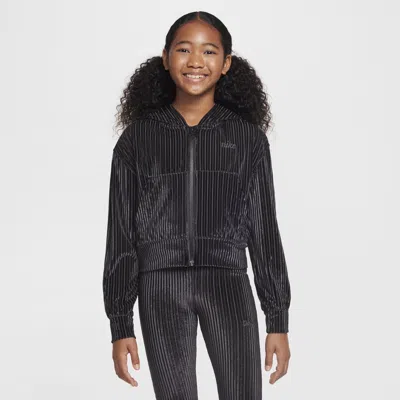 Nike Sportswear Big Kids' (girls') Full-zip Ribbed Hoodie In Black
