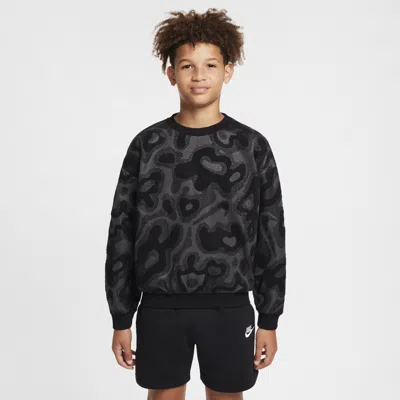 Nike Sportswear Big Kids' Oversized Fleece Crew-neck Sweatshirt In Black
