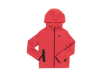 Pre-owned Nike Sportswear Big Kids' Tech Fleece Fullzip Hoodie In Light University Red Heather/black