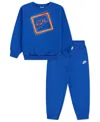 Nike Sportswear Boys 4-7 Glow With Me Lightweight 2-piece Fleece Crew Set In Blue