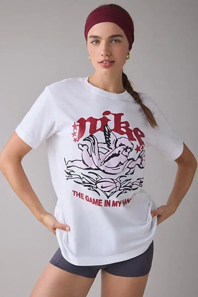 NIKE SPORTSWEAR CHERUB BASKETBALL SHORT SLEEVE BOYFRIEND TEE IN WHITE, WOMEN'S AT URBAN OUTFITTERS