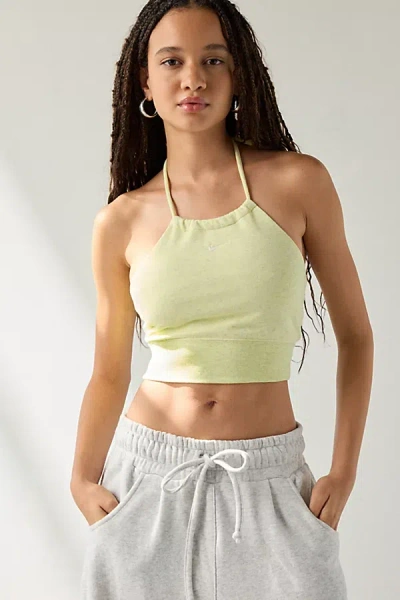 Nike Sportswear Chill French Terry Crop Halter Top In Barely Volt, Women's At Urban Outfitters In Green