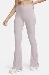 Nike Women's  Sportswear Chill Knit Tight Mini-rib Flared Leggings In Sail/platinum Violet